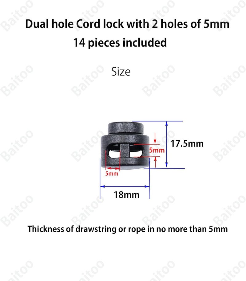 Baitoo Toggles for Drawstrings,Double and Single Hole Spring Cord Locks Toggles Cord Plastic Ends Stopper for Paracord Rope - Image 2
